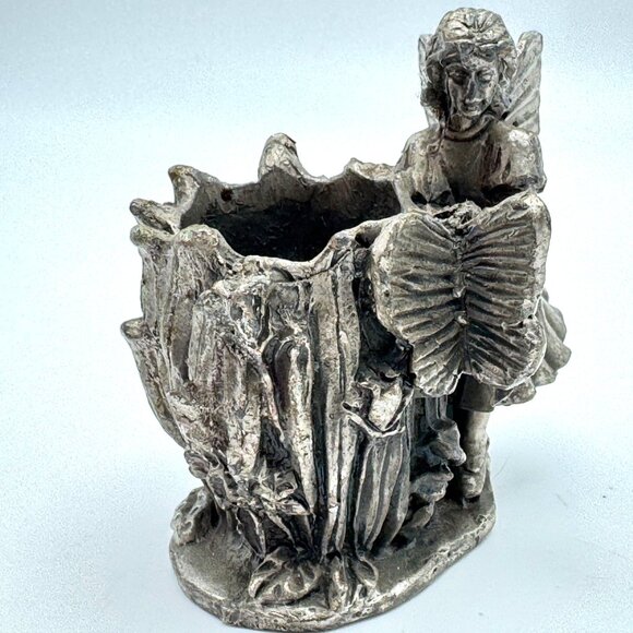 Candlestick Holder Pewter Fairies Set of 2 Butterflies Flowers Vintage Taiwan - Picture 6 of 12